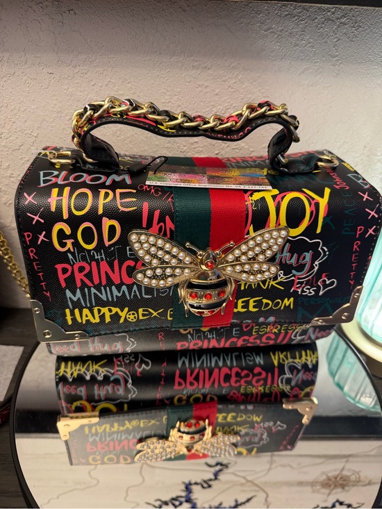 Handbags - New Black Graphic Bee-Embellished Top-Handle Bag